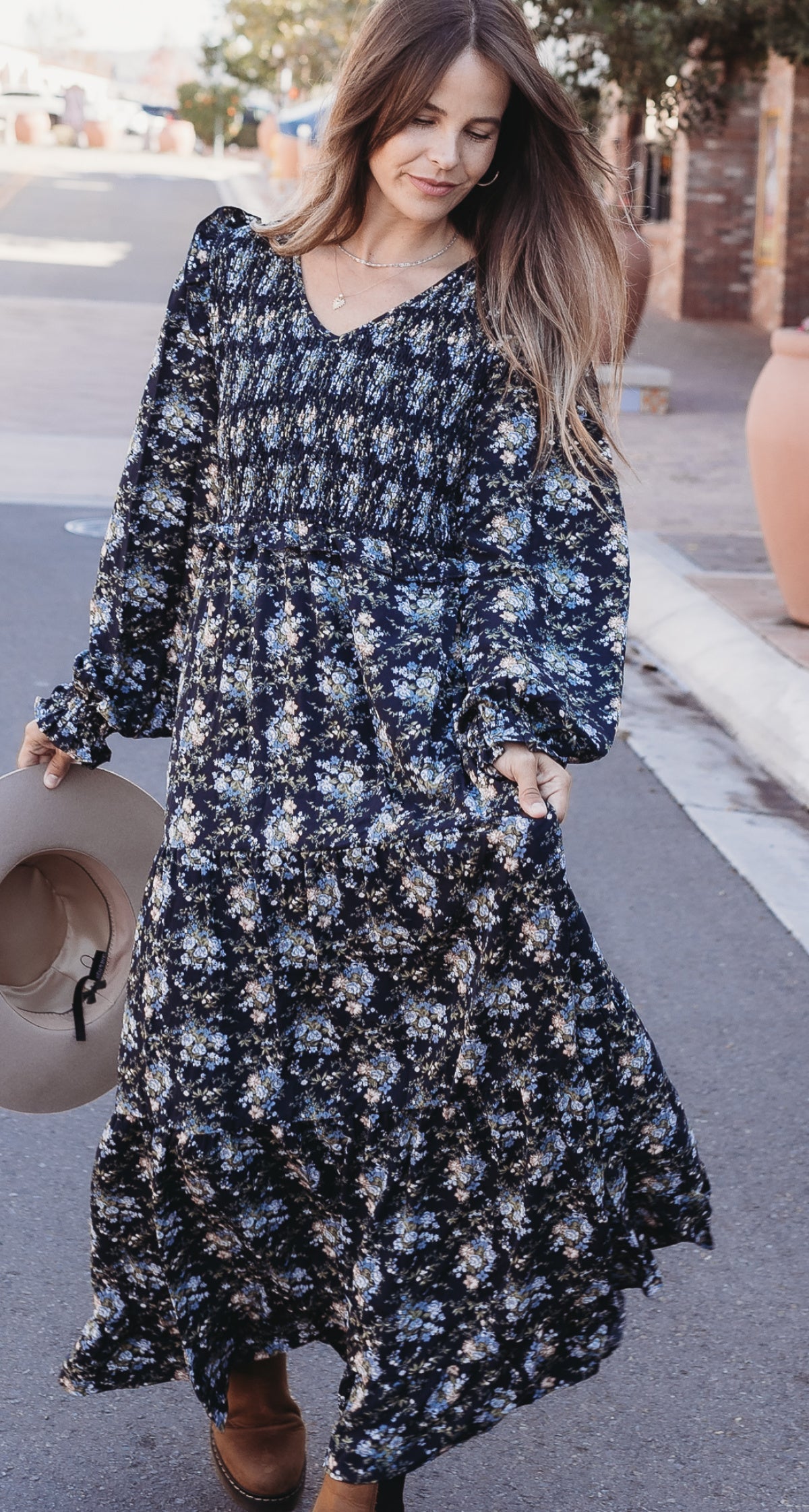 Heyson V-Neck Floral Smocked Bust Maxi Dress