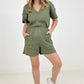 Drop Shoulder V-Neck Romper With Pockets