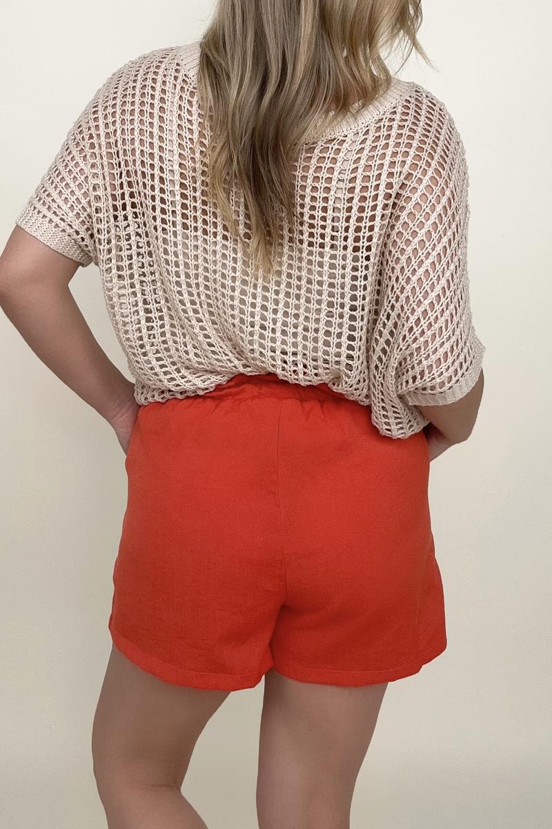 Orange Paper Bag Waist High Rise Shorts