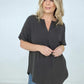 Woven Airflow Split Neck Short Sleeve Top