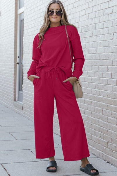 Take Me Away Textured Long Sleeve Top and Pants Set - 6 Colors