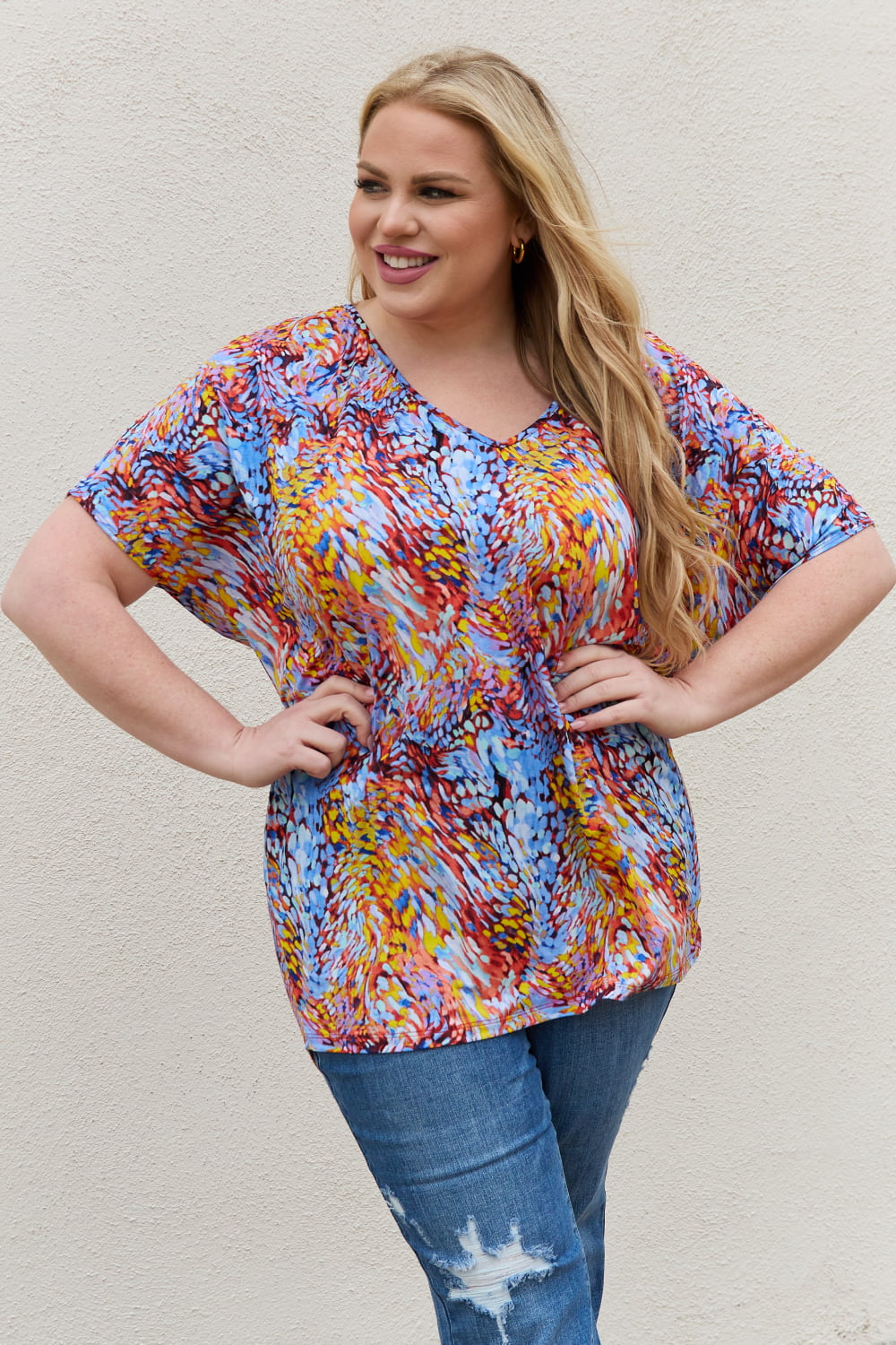 Multicolored Dolman Flowy Top