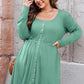 Plus Size Button Front Long Sleeve Dress - (Gray, Pink, Black and Green)