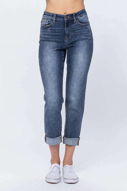 Judy Blue "Skyline" High Rise Bleach Splash Boyfriend Jeans