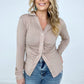 Zenana 'Ruched Romance" Long Sleeve Button Down Top with Ruched Bodice