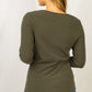 Boat Neck Long Sleeve Solid Ribbed Knit Top