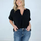 Woven Airflow Split Neck Short Sleeve Top