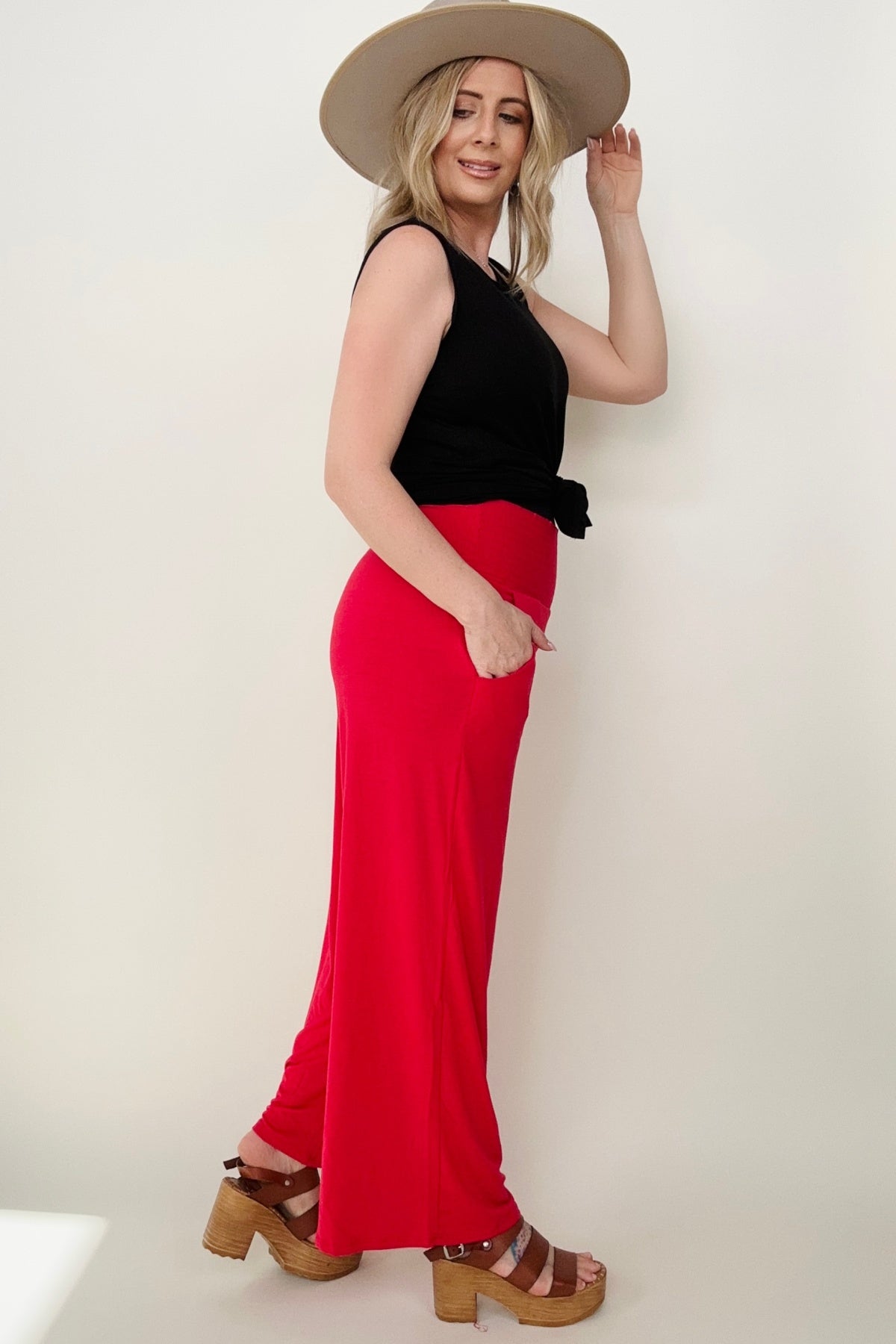 Smocked Waistband Wide Leg Pants - 2 colors