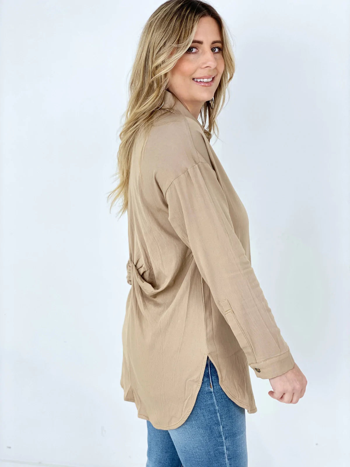 Solid Button Down Tunic Shirt