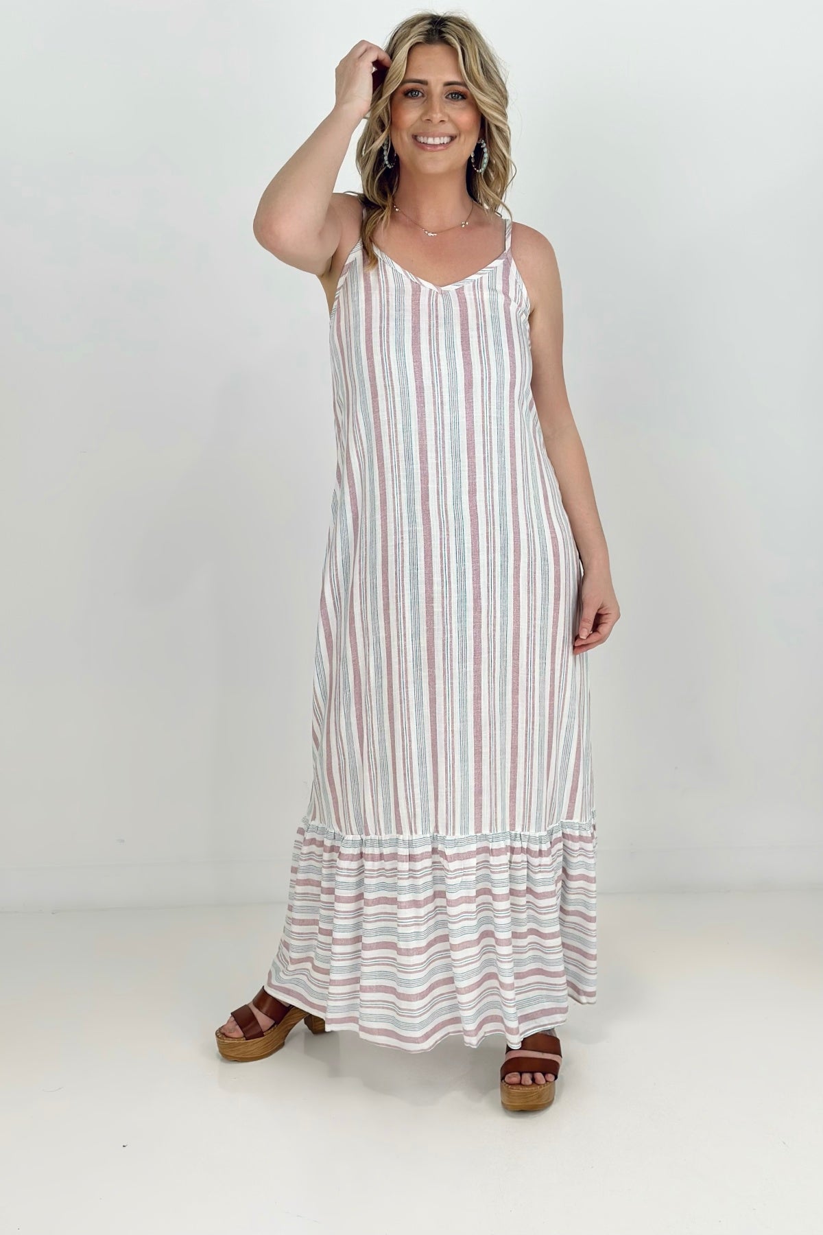 Striped Maxi Dress with Side Seam Pockets