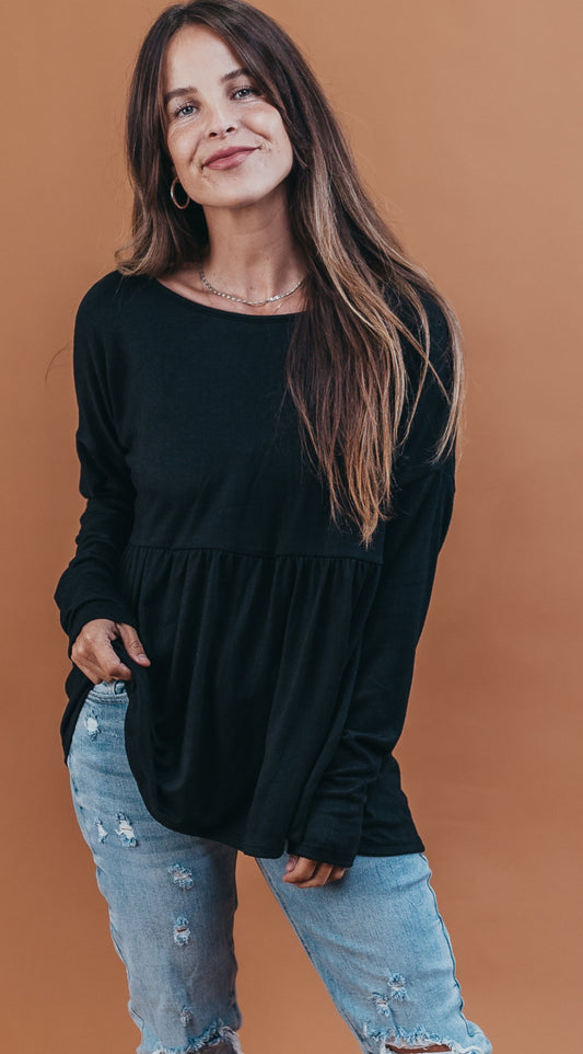 Long Sleeve Solid Open Back Knit Top