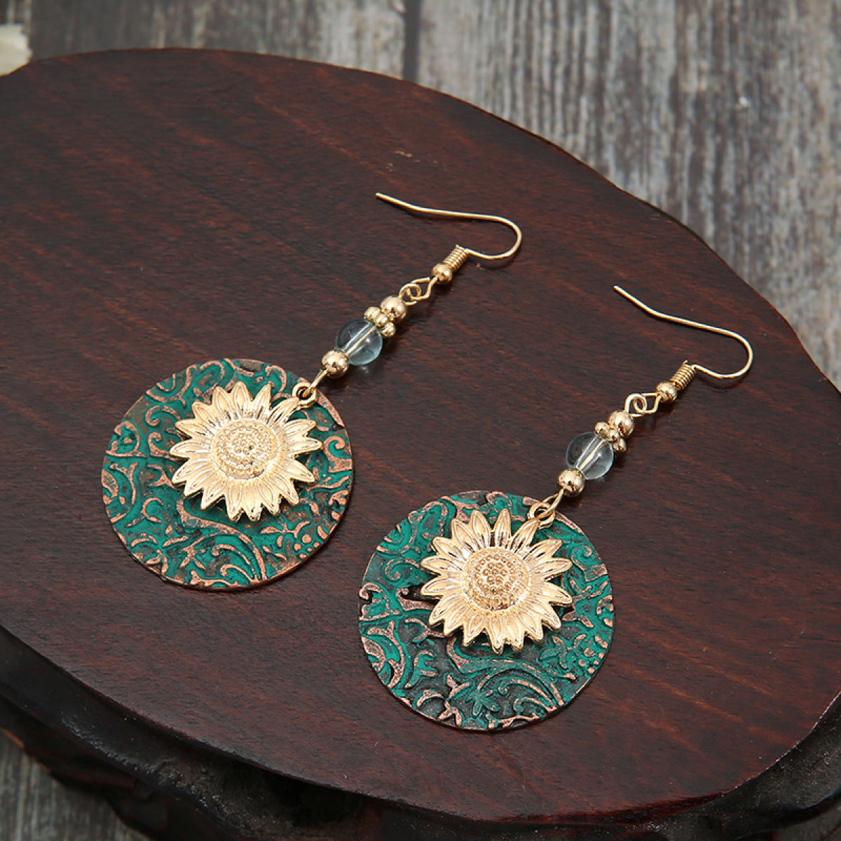 Retro Bohemian Double Sunflower Dangle & Drop Earring