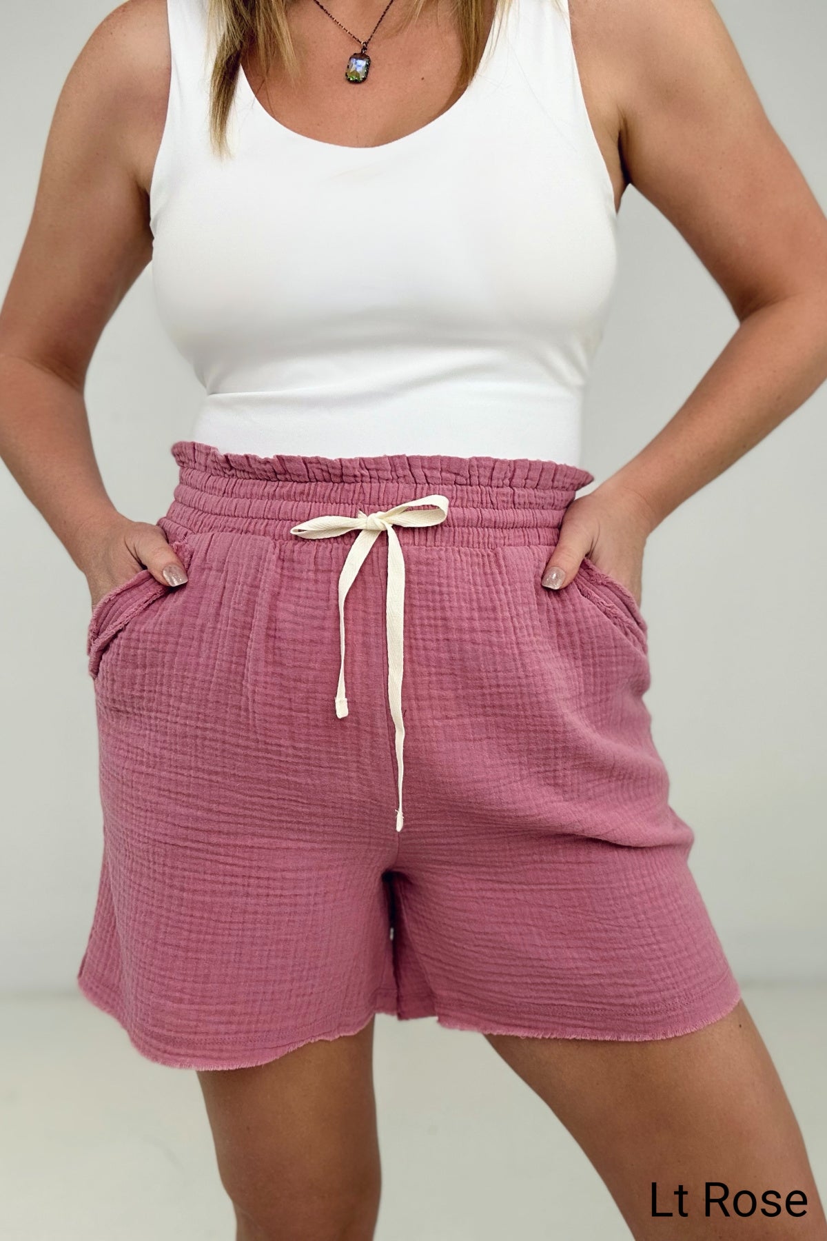 Cotton Gauze Drawstring Waist Shorts
