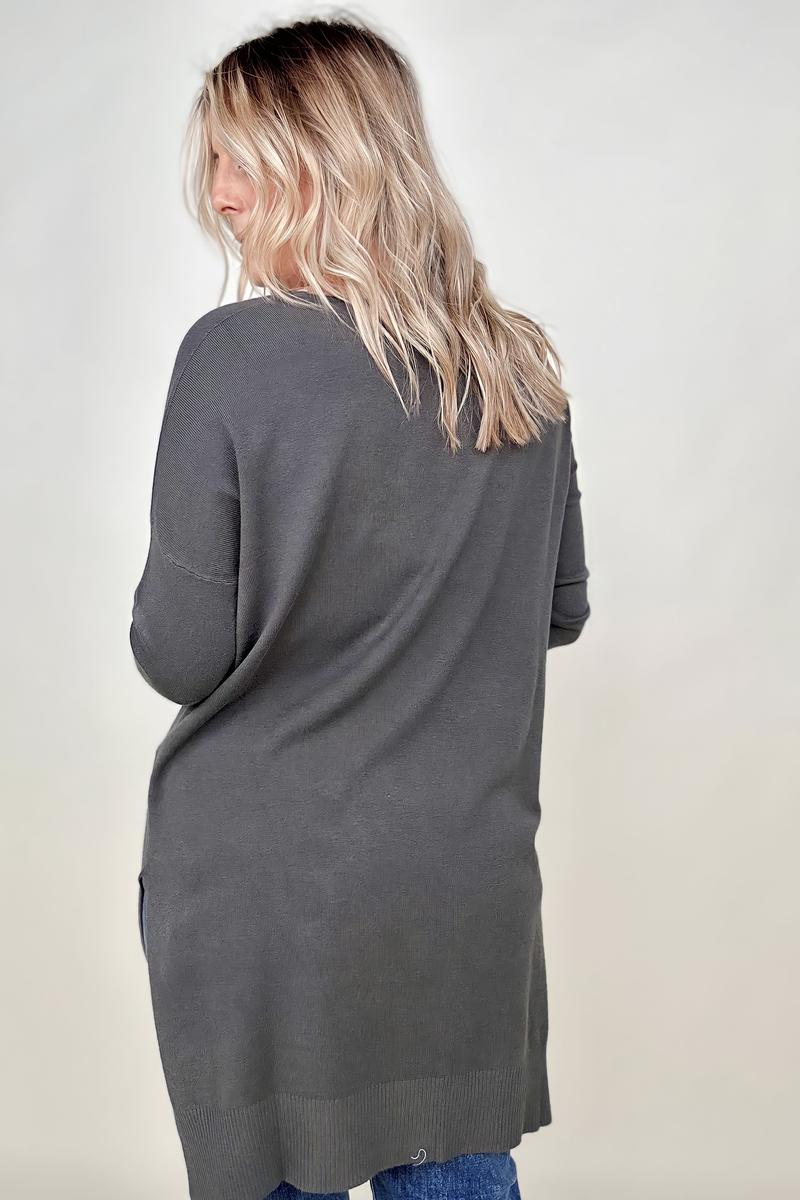 Hi-Low Hem V Neck Knit Top - 2 Colors