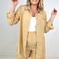 Zenana Striped Button Down Long Sleeve Shirt and Shorts Set