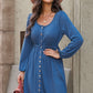 Scoop Neck Button Front Dress - (Black, Green, Gray and Blue)