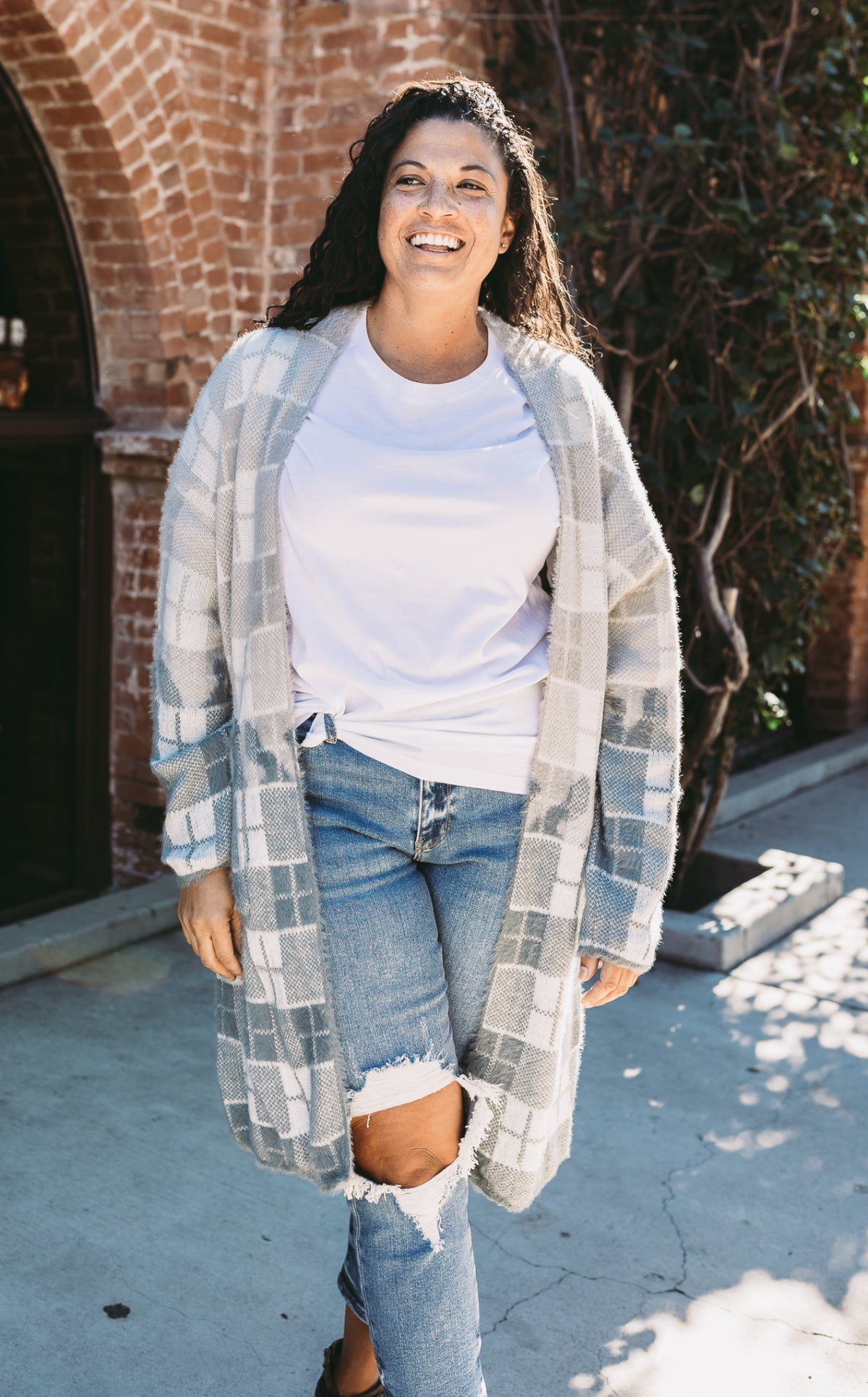 Color Block Plaid Pattern Long Cardigan
