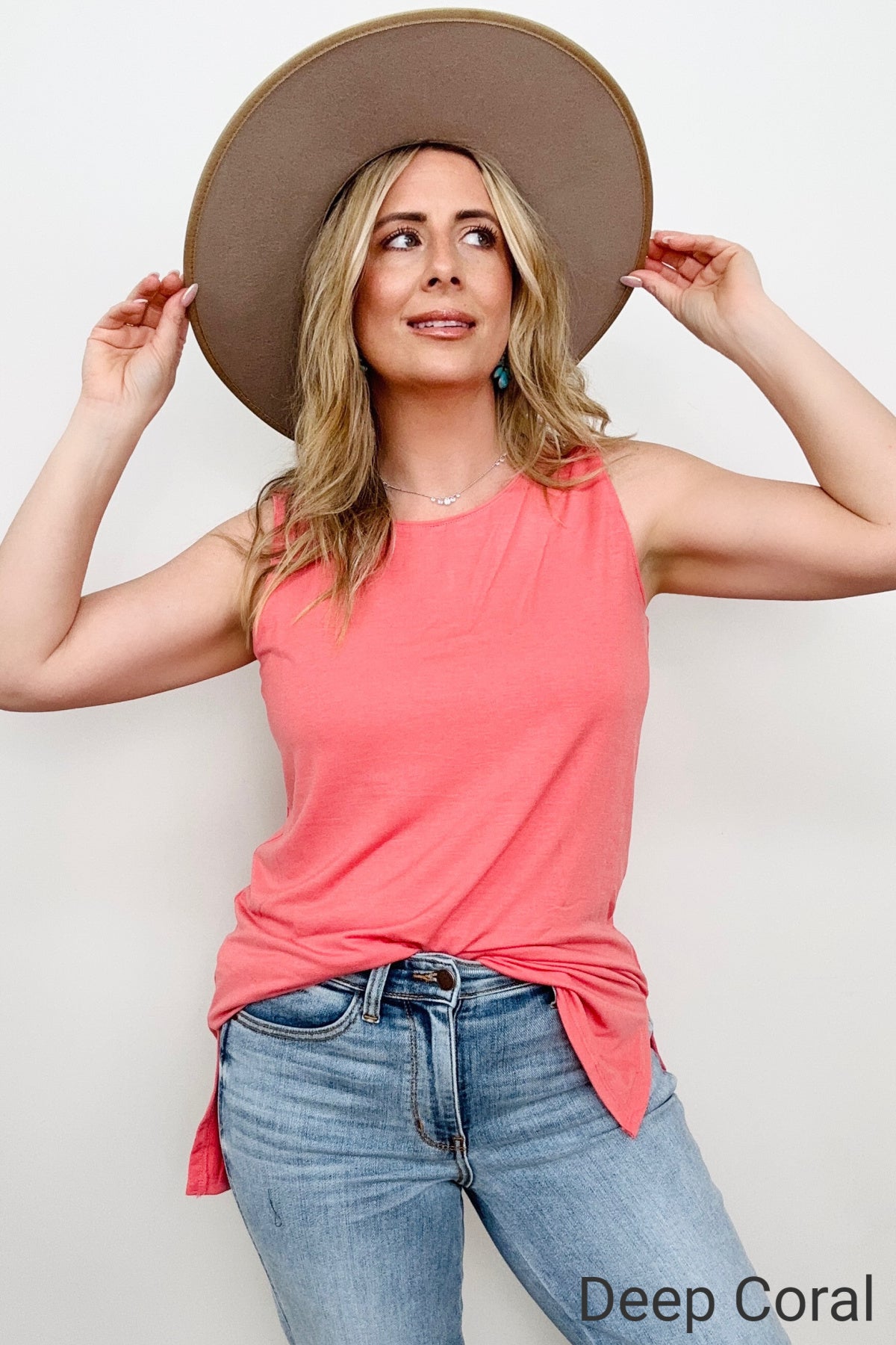 Round Neck Sleeveless Side Slit Top