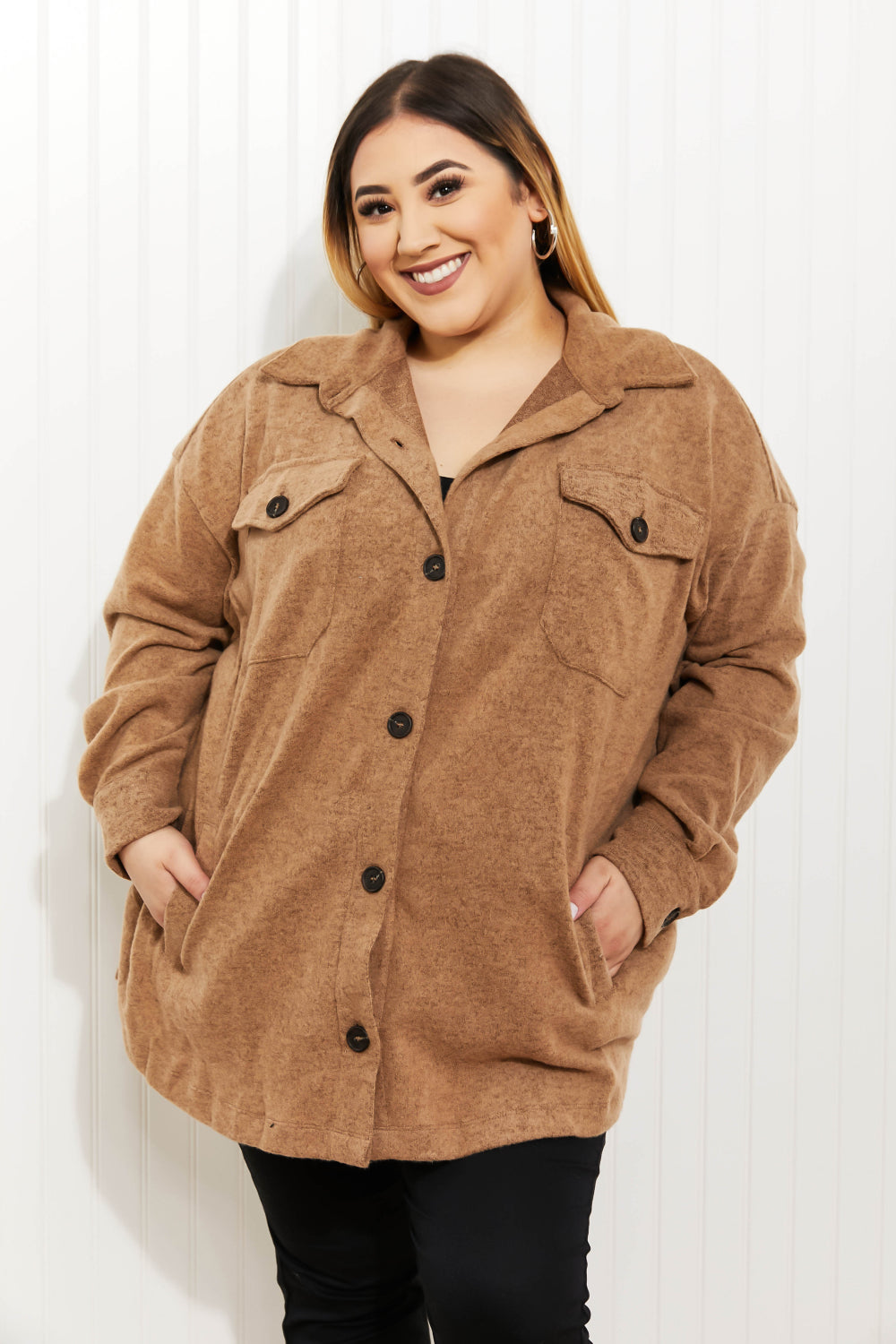 SIZE SMALL The Cozies Brushed Mélange Shacket