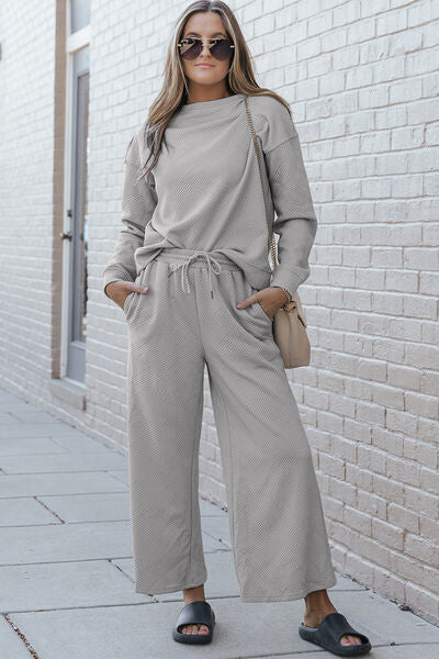 Take Me Away Textured Long Sleeve Top and Pants Set - 6 Colors