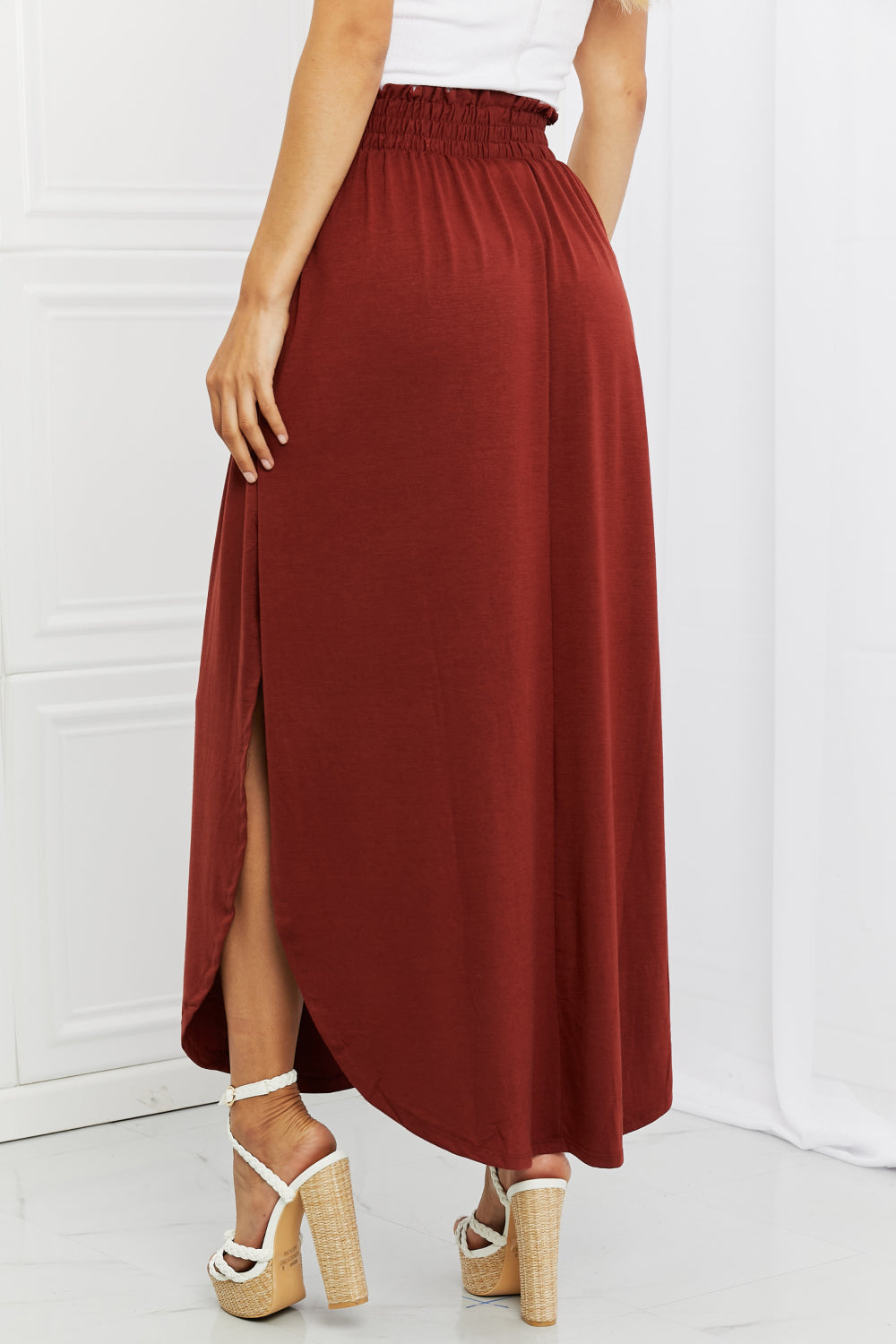 It's My Time Side Scoop Scrunch Skirt - Dark Rust