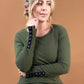 Boat Neck Long Sleeve Solid Ribbed Knit Top