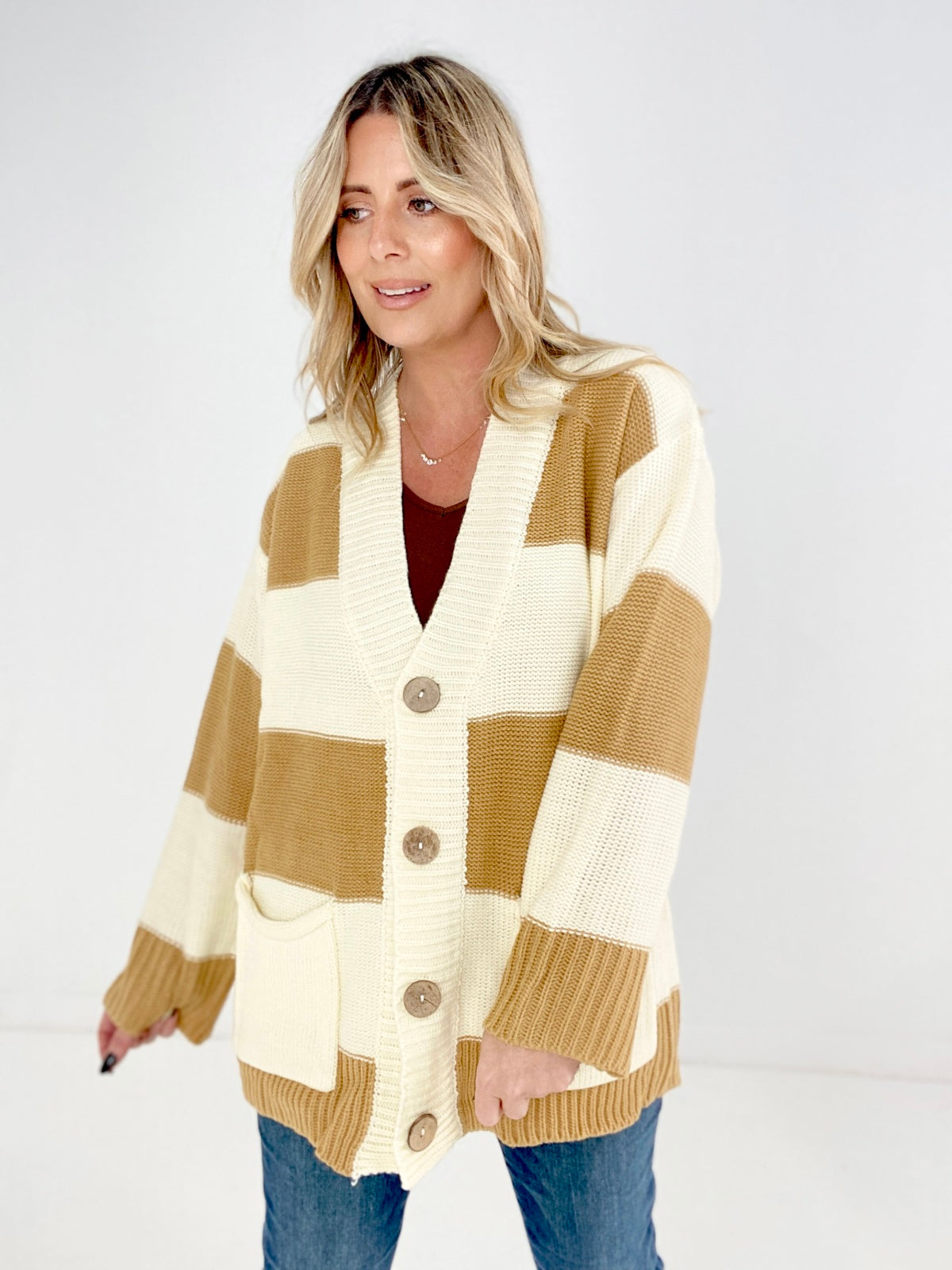 V Neck Button Down Oversize Cardigan