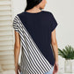 SIZE XL Striped Color Block Tee in Navy