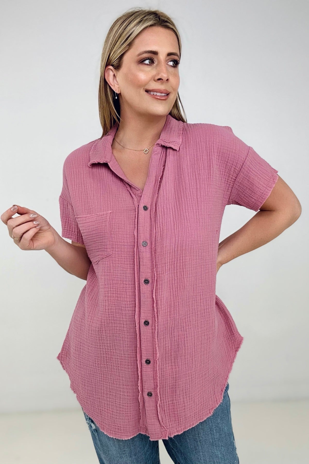 Cotton Raw Edge Short Sleeve Top
