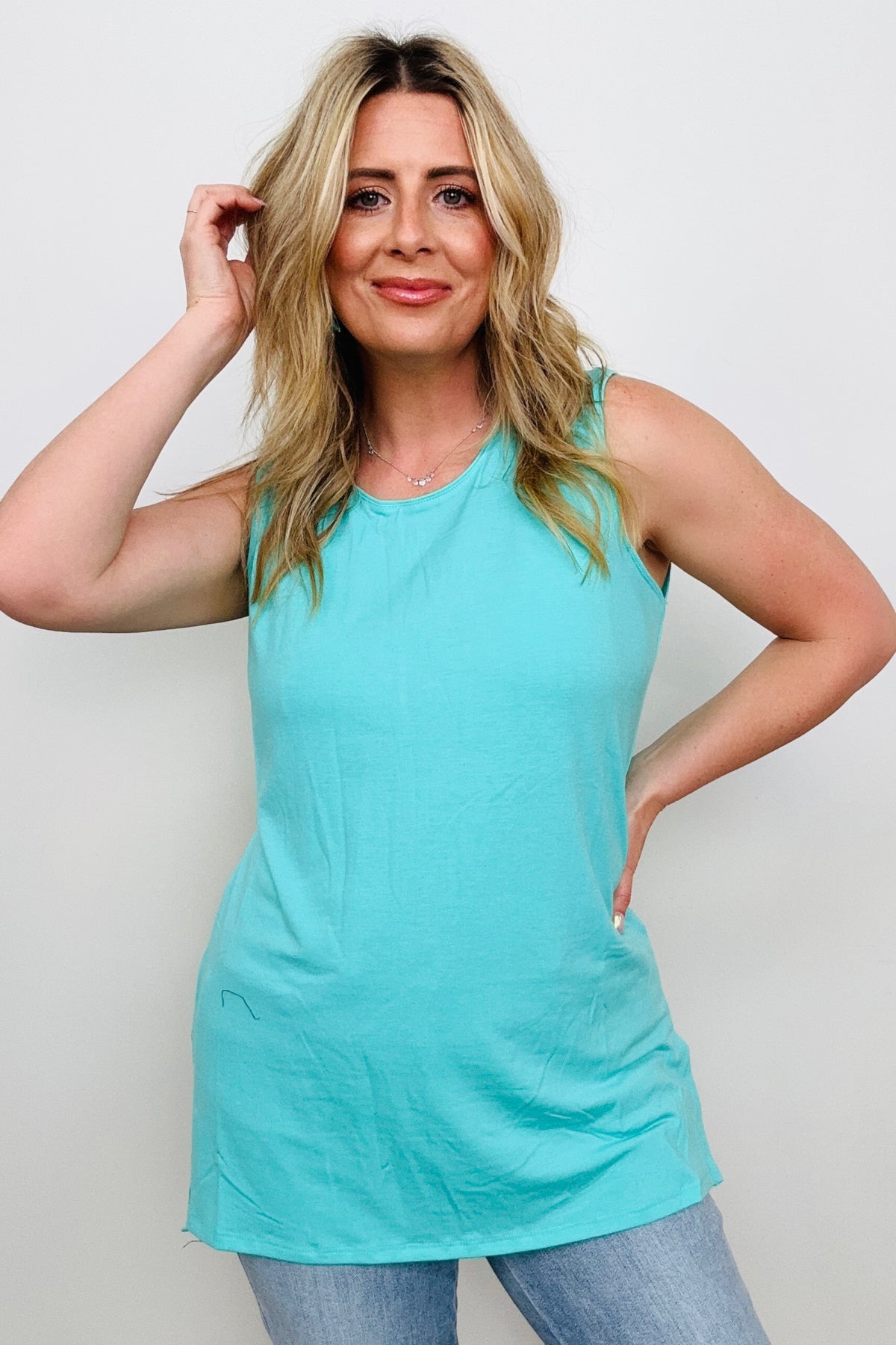 Round Neck Sleeveless Side Slit Top