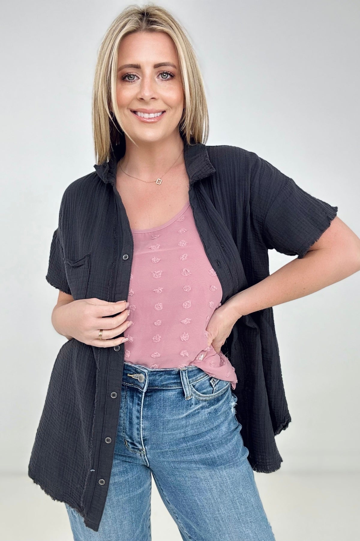 Cotton Raw Edge Short Sleeve Top