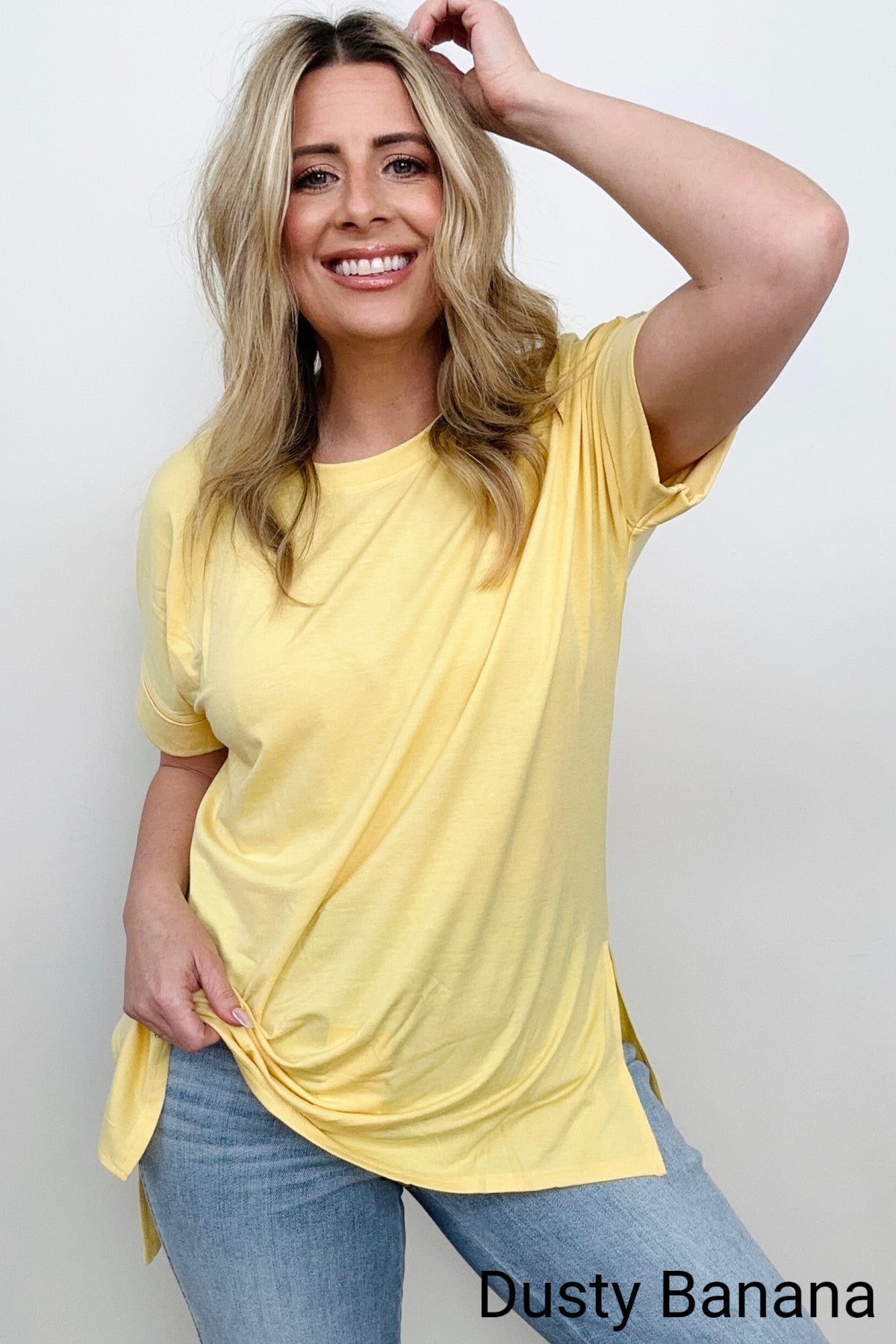 Cuffed Sleeve High-Low Hem Top