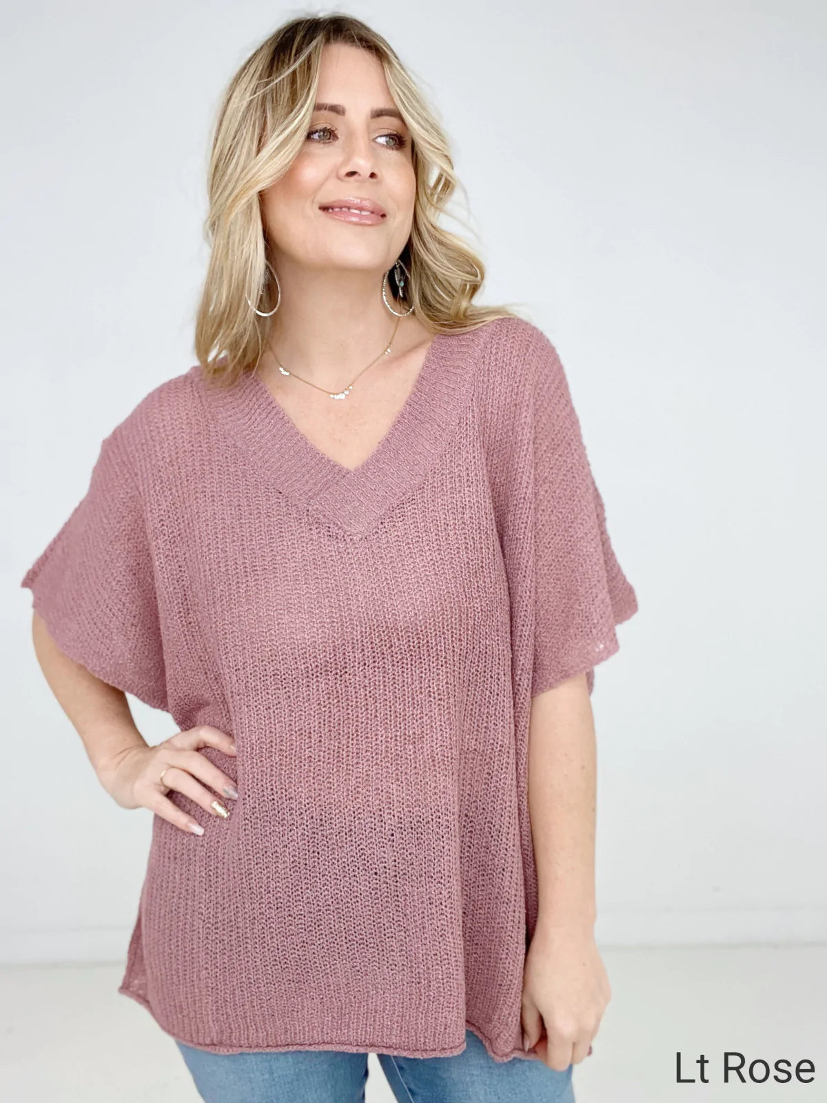 Oversized V-Neck Sheer Knit Top
