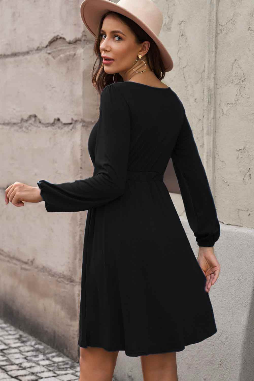 Scoop Neck Button Front Dress - (Black, Green, Gray and Blue)