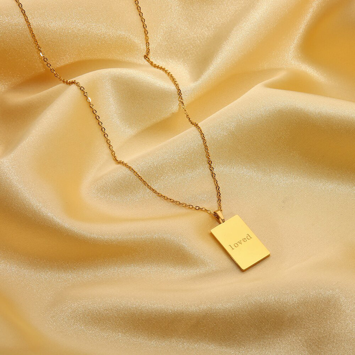 Engraved Loved Rectangle Pendant Necklace (Only Ships to US)