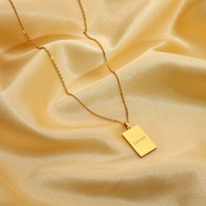 Engraved Loved Rectangle Pendant Necklace (Only Ships to US)