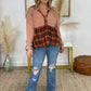 Easel Plaid Print Contrast Thermal Babydoll Top