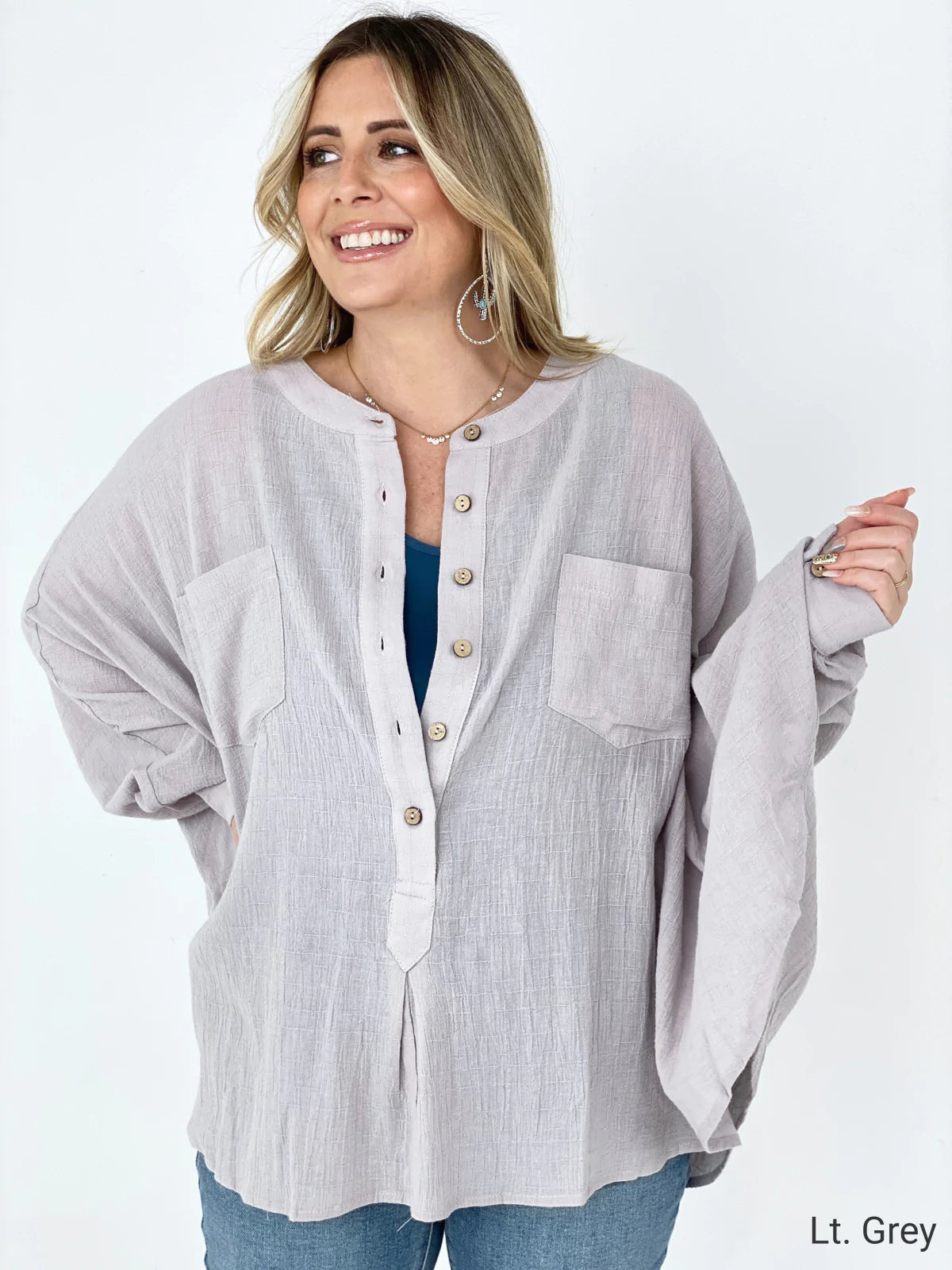 Textured Cotton Linen Oversized Top