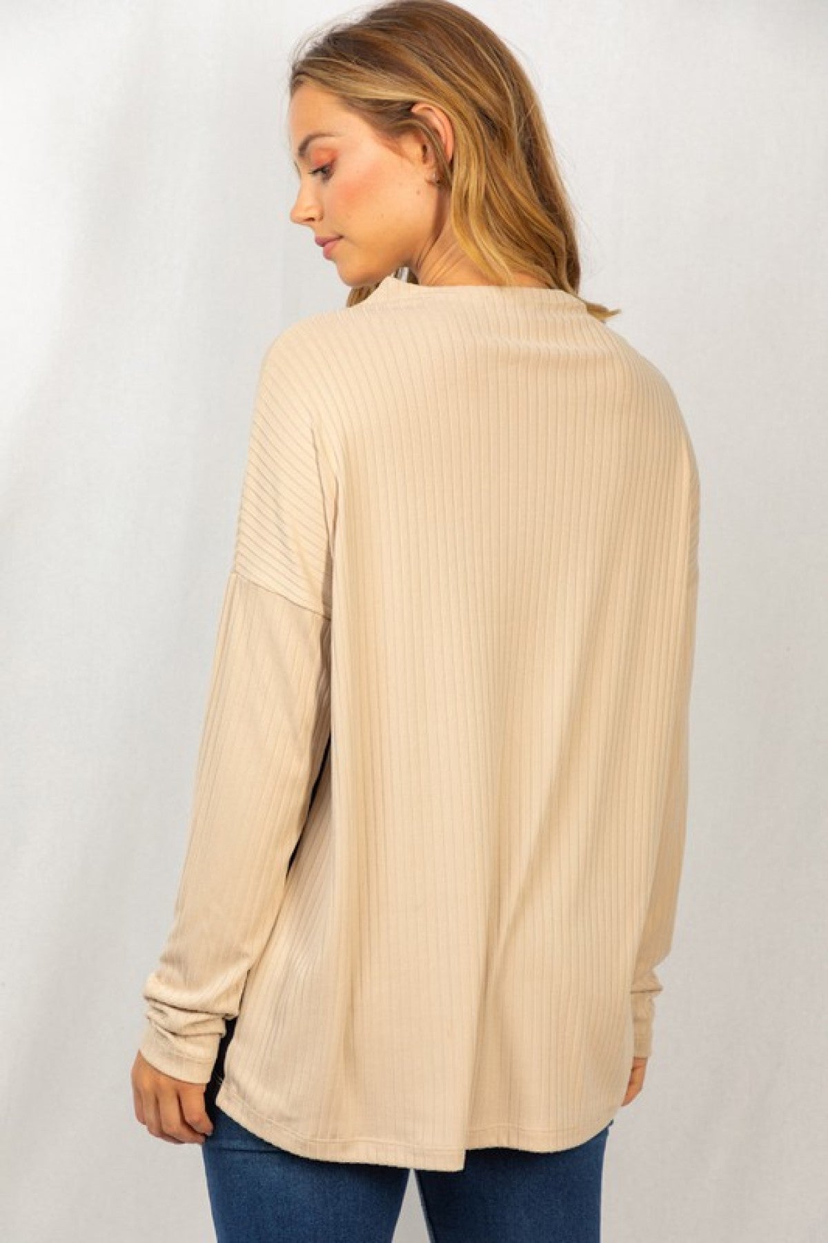 White Birch Colorblock Long Sleeve Solid Ribbed Knit Top
