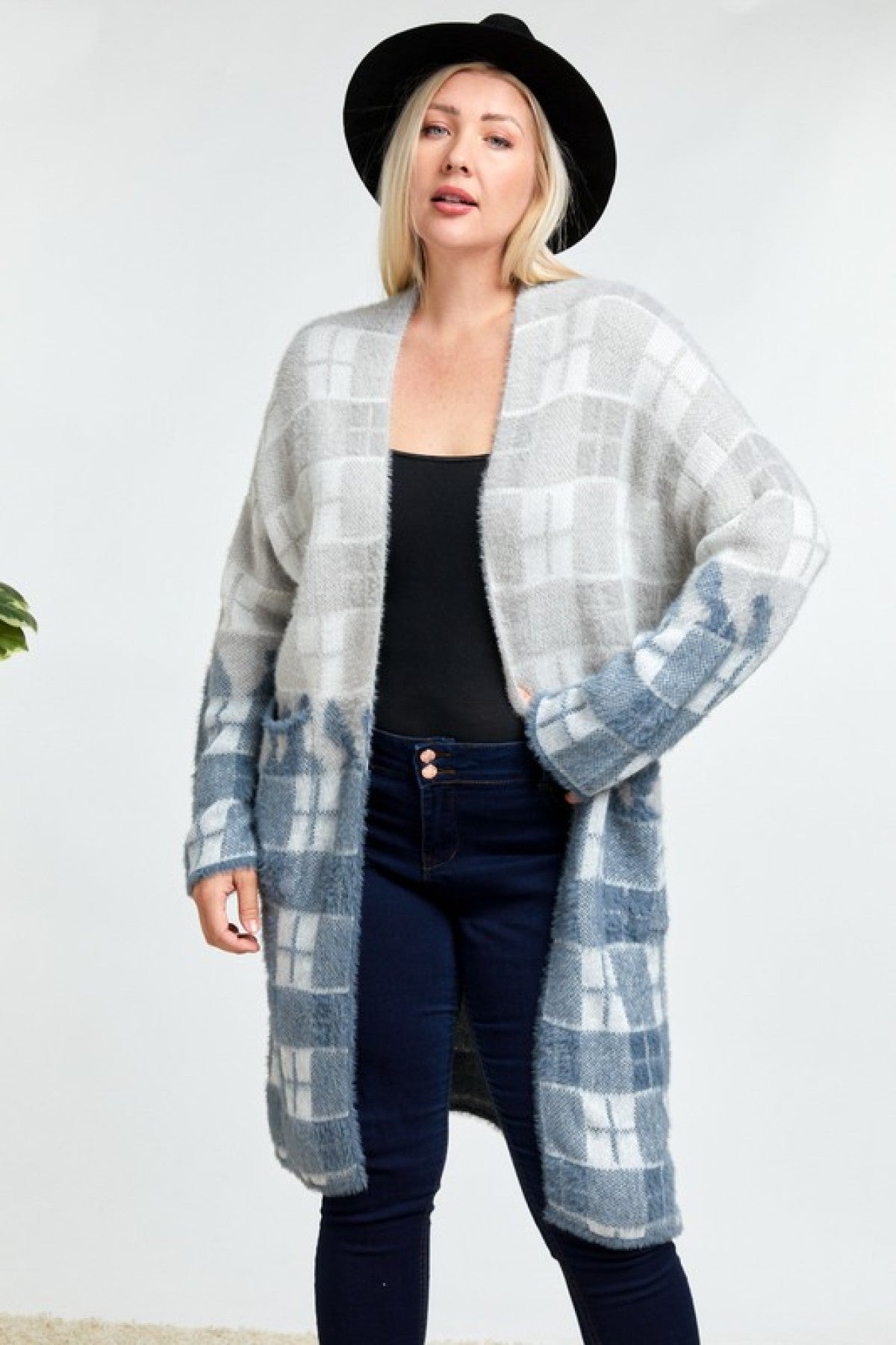 Color Block Plaid Pattern Long Cardigan
