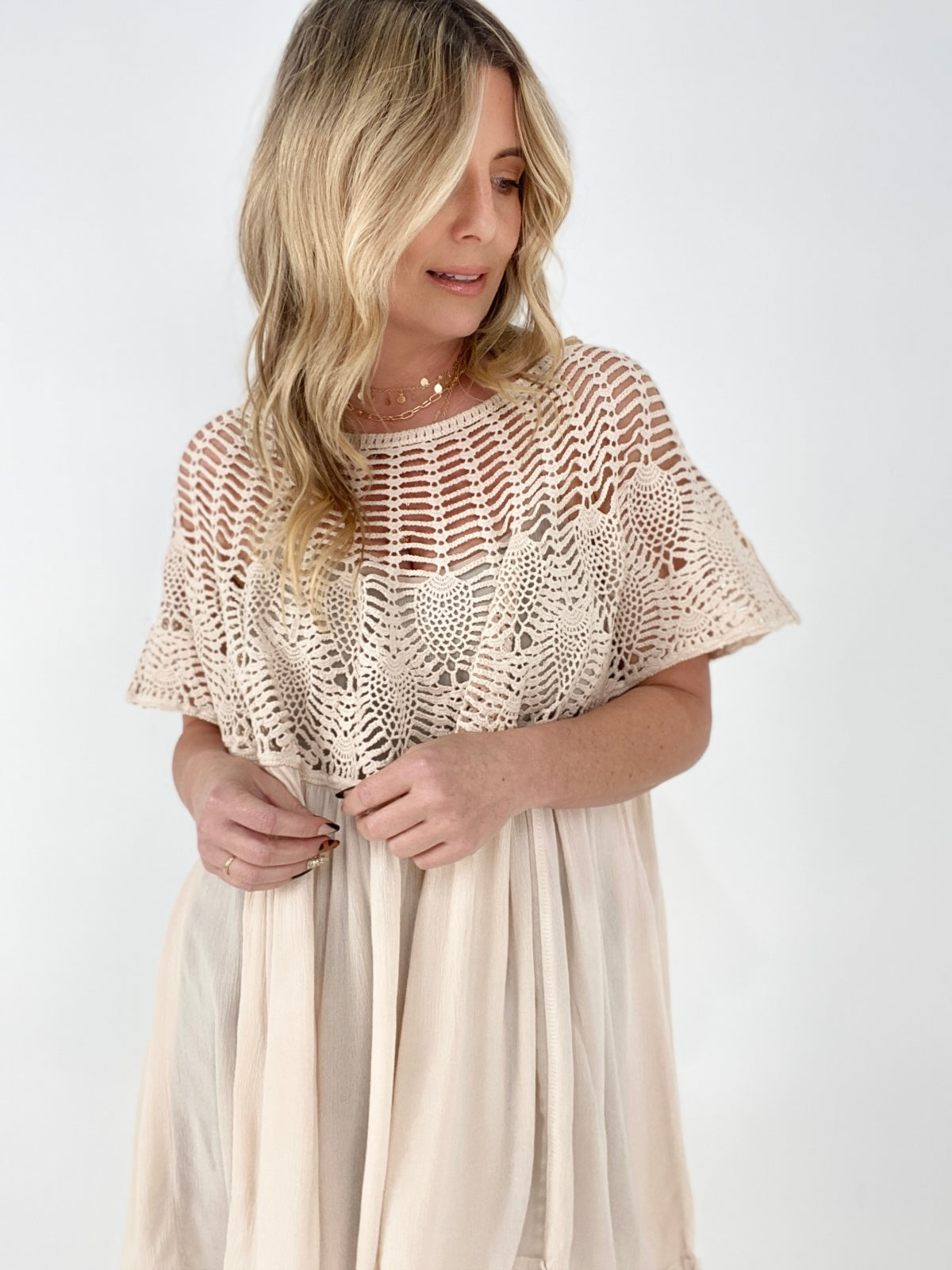 Oli & Hali Mineral Washed Crochet Detail Lace Top Dress