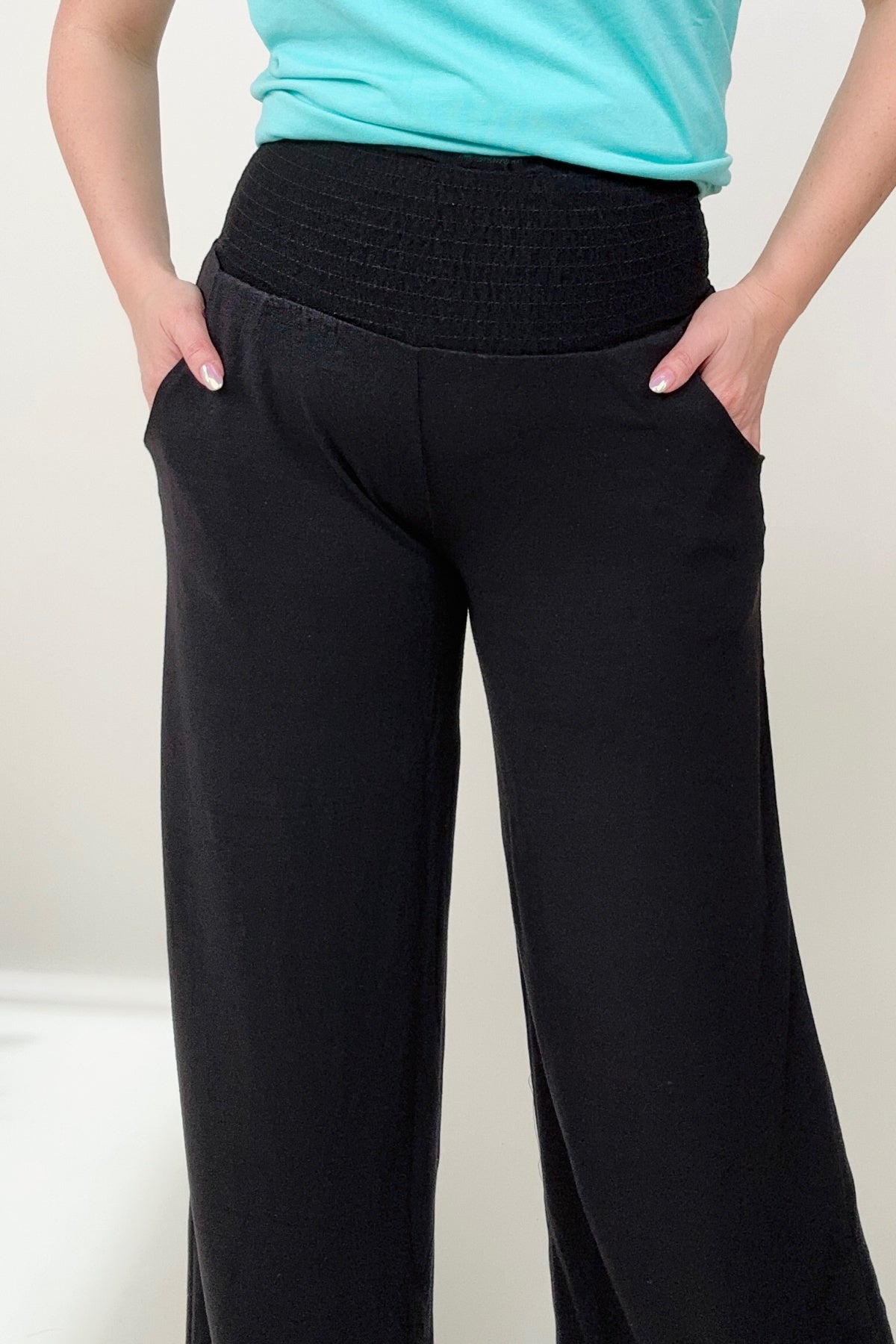 Smocked Waistband Wide Leg Pants - 2 colors