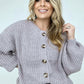 Solid Balloon Sleeve Button Front Cardigan