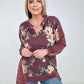 Floral Print Jacquard Knit Sweatshirt With Cut Edge