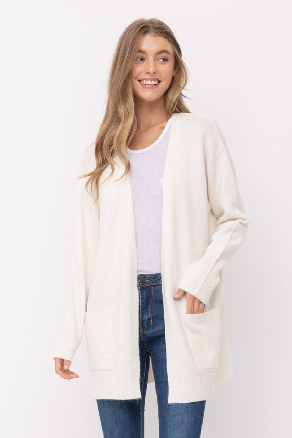 Cielo Long Open Front Mossy Cardigan