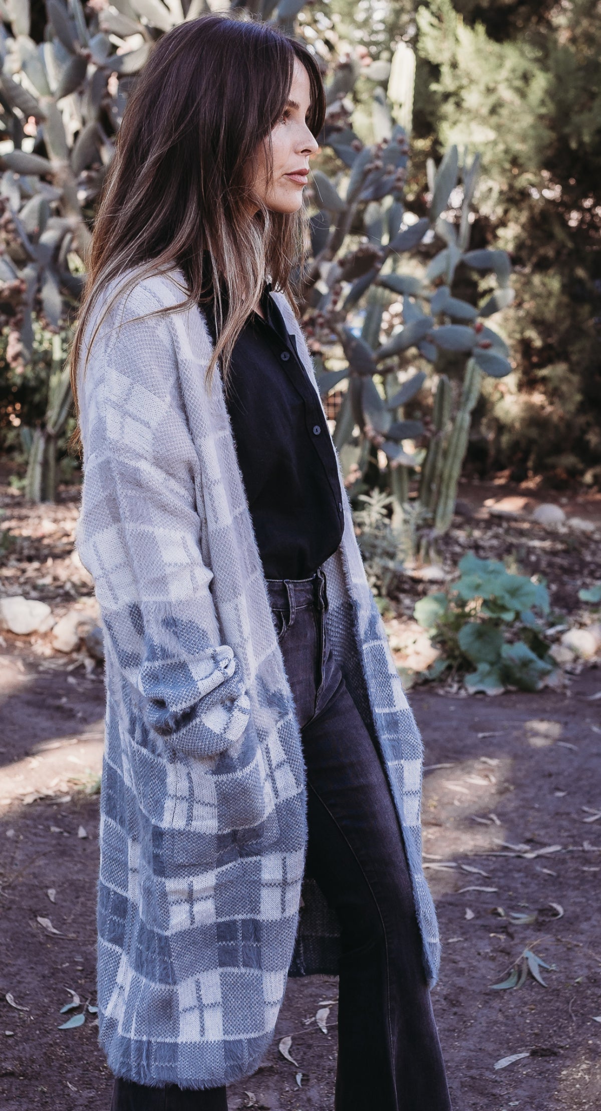 Color Block Plaid Pattern Long Cardigan