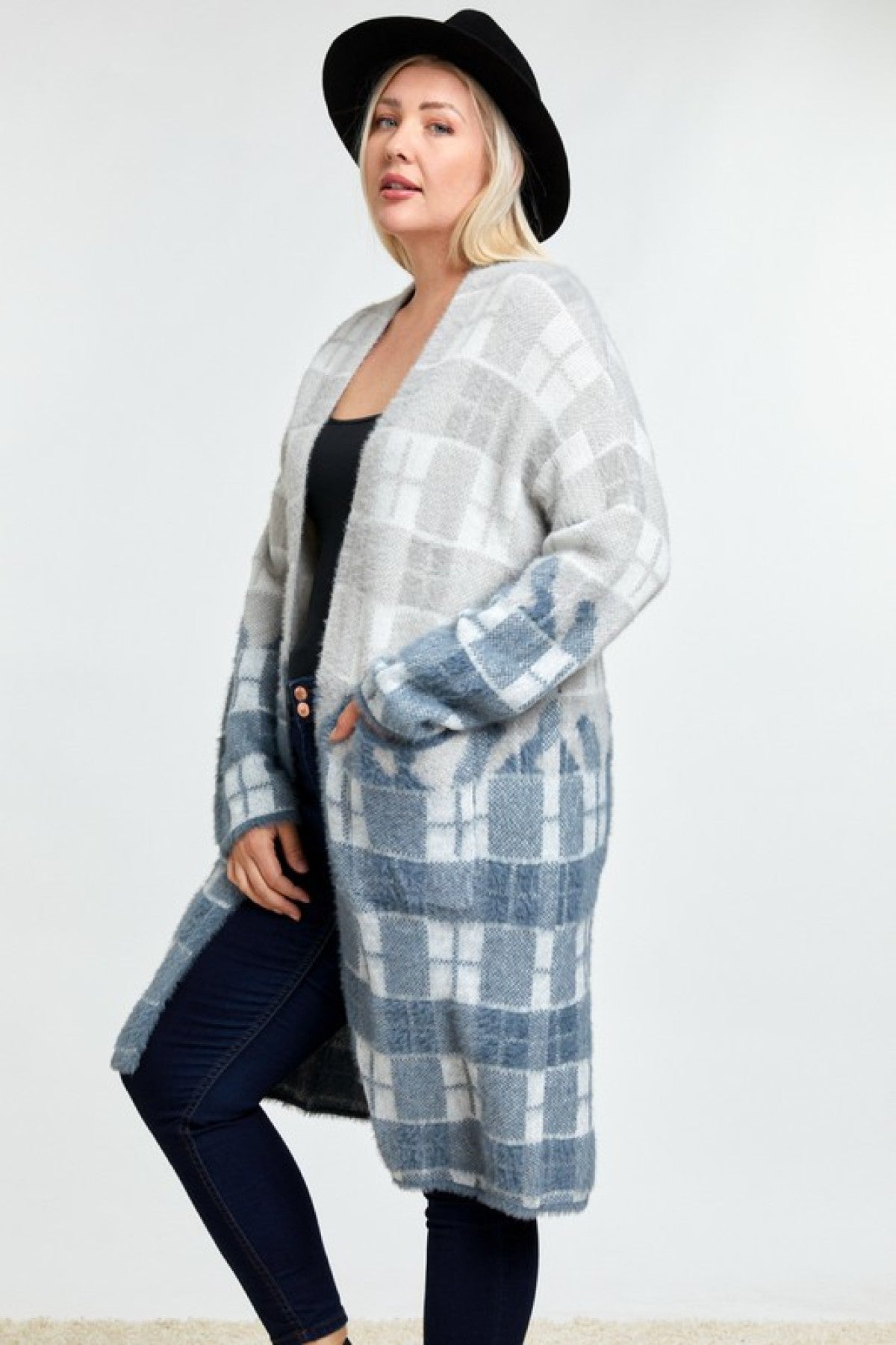 Color Block Plaid Pattern Long Cardigan