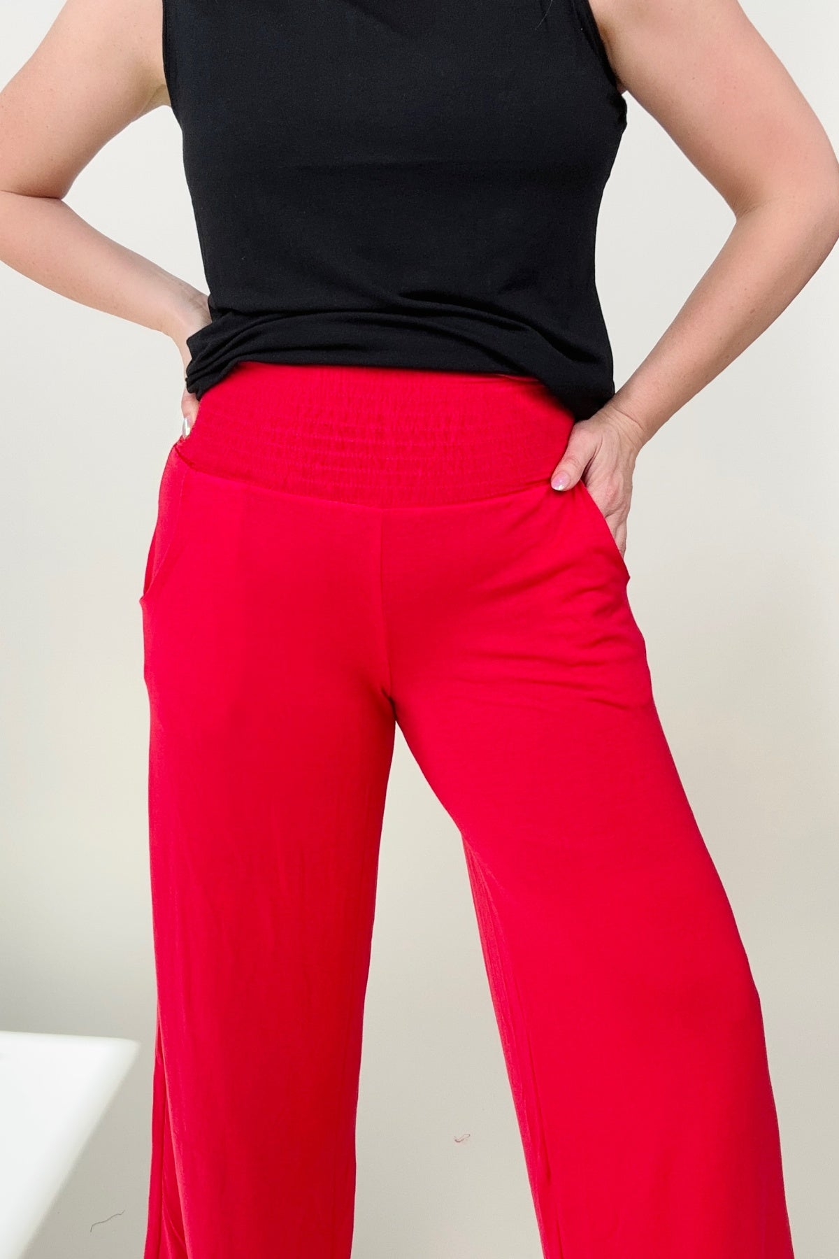 Smocked Waistband Wide Leg Pants - 2 colors