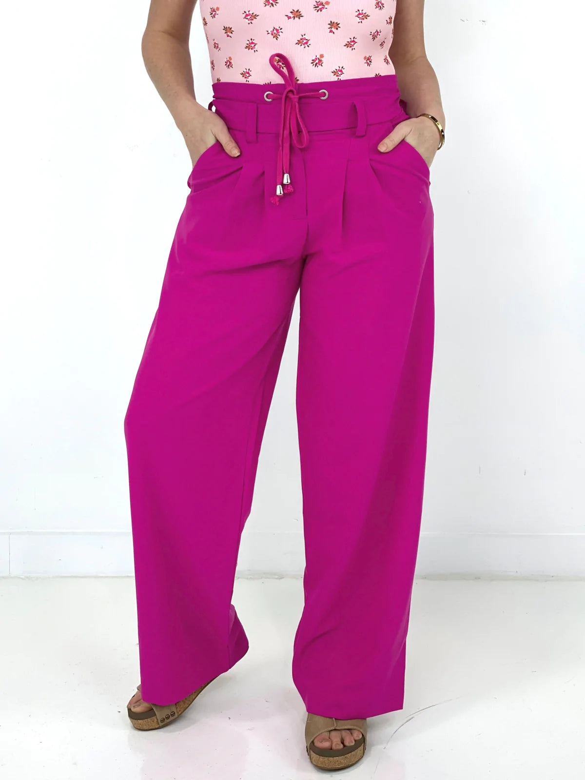 Pink High Waist Woven Wide Leg Pants