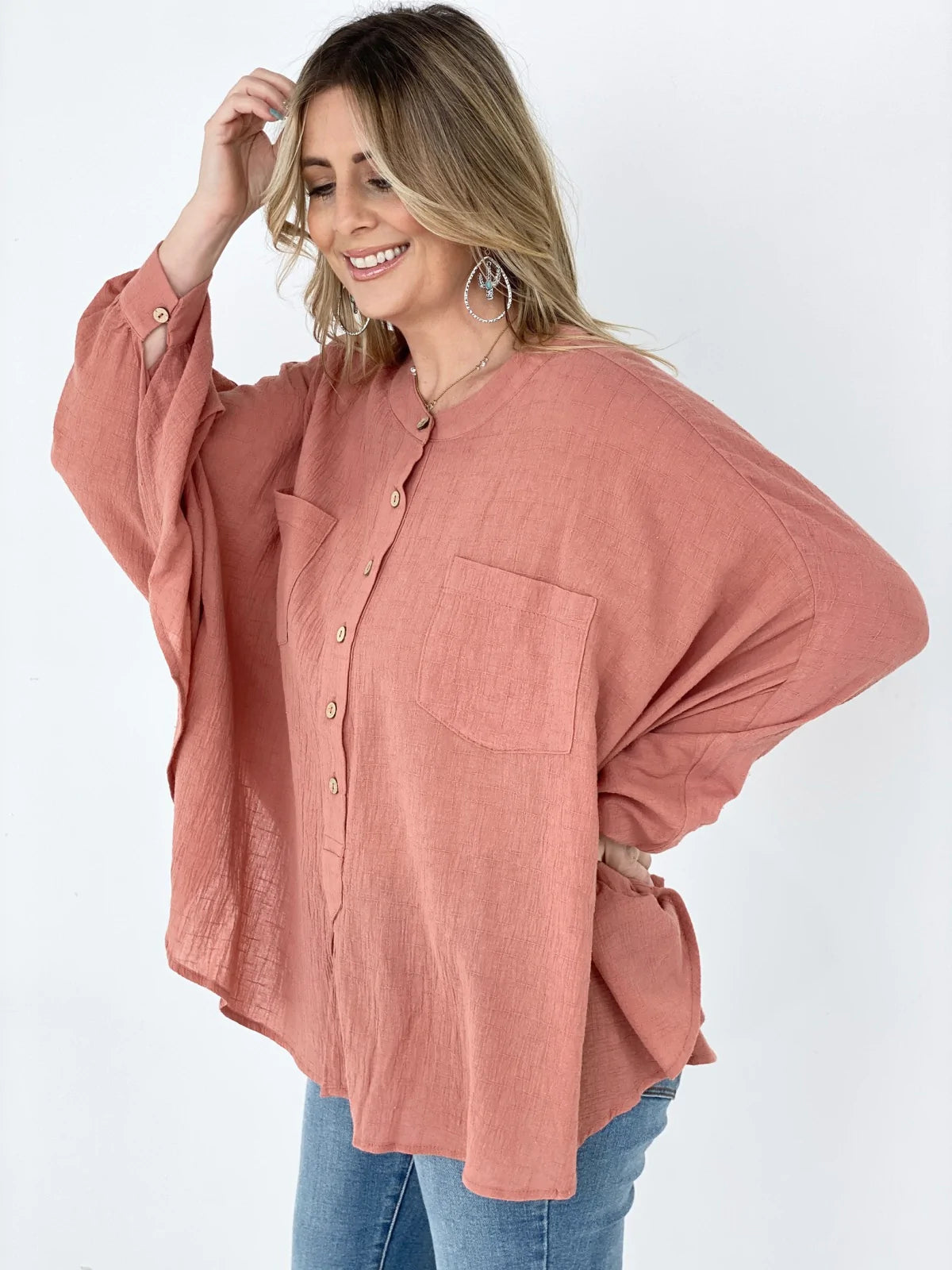 Textured Cotton Linen Oversized Top